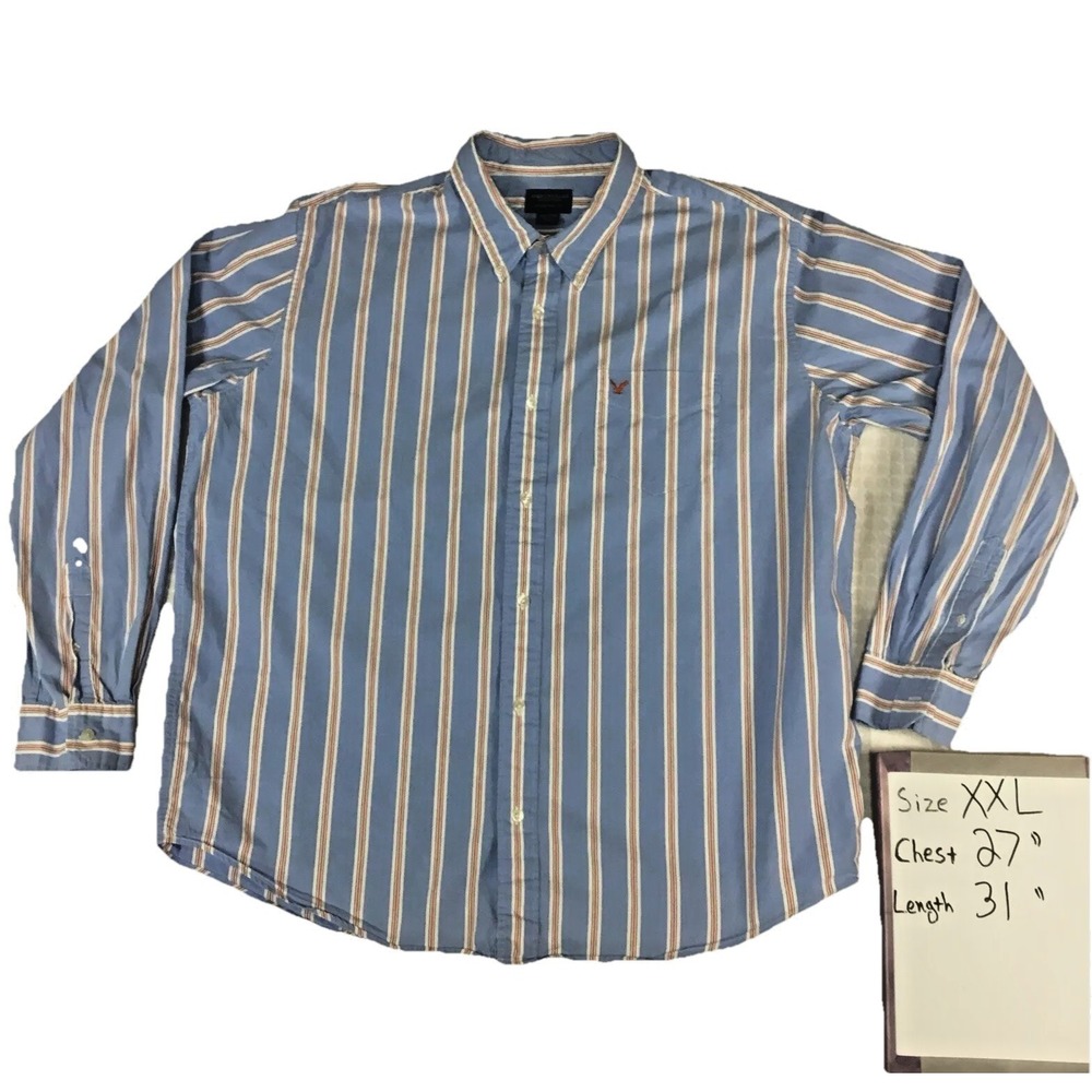 American Eagle Outfitters Mens XXL Blue Striped Long Sleeve Button Down Shirt